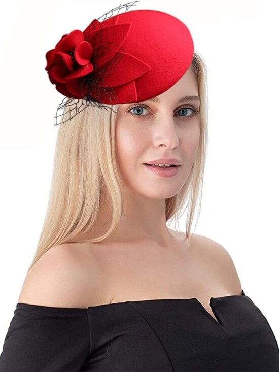 Women\'s Vintage 100% Wool Felt Cloche Bucket Bowler Hat Winter Vintage Bow Red main image 4